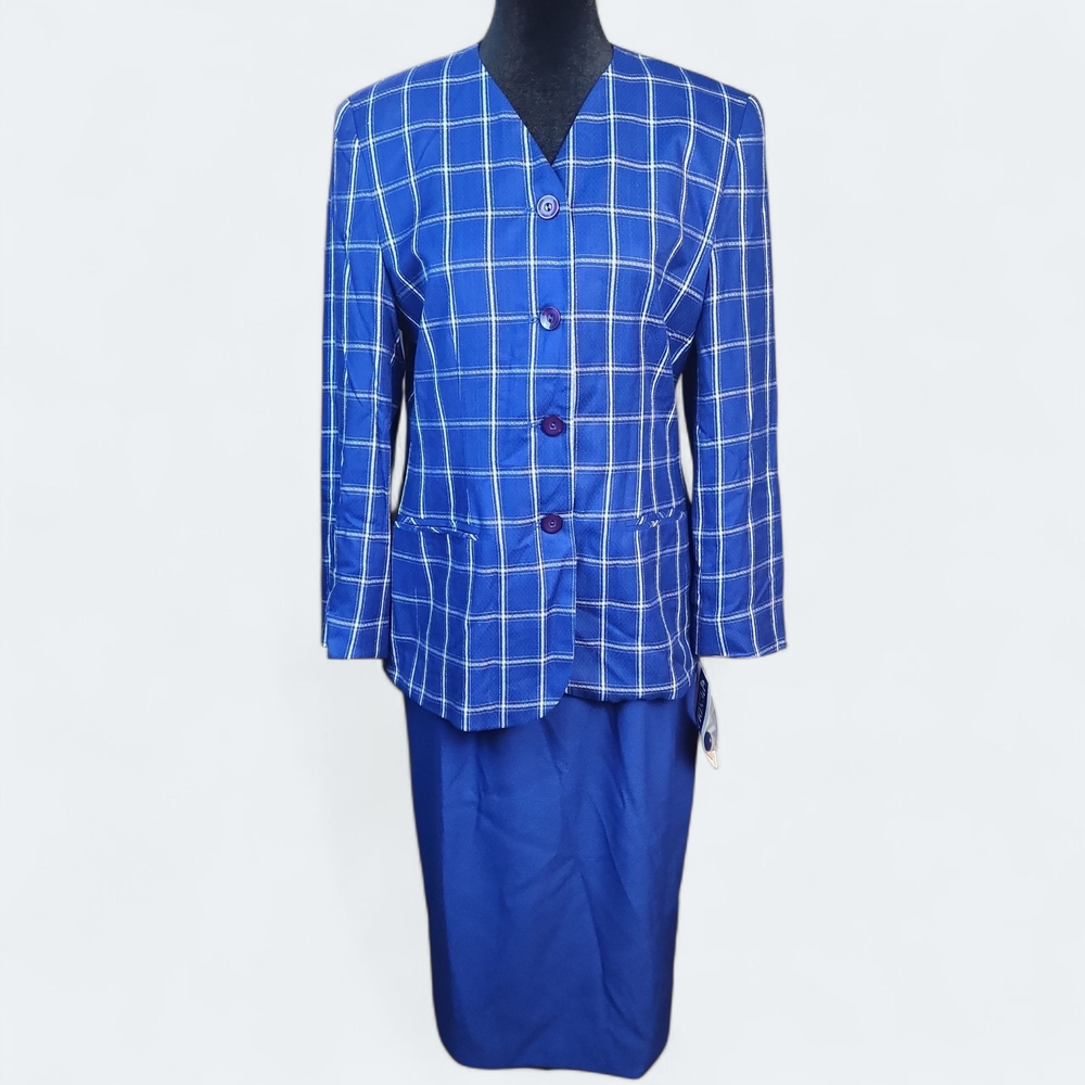 PENDLETON | NWT‎ Blue White Petite Academic Plaid Blazer Skirt Suit Set | 10
